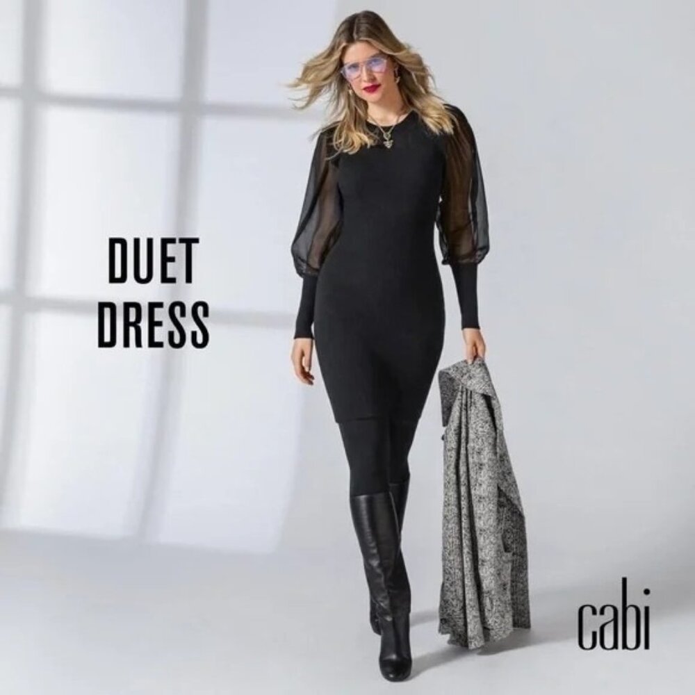 CABI Duet Sweater Dress Long Sleeve Knee Length Black Sz S 4455 NWOT